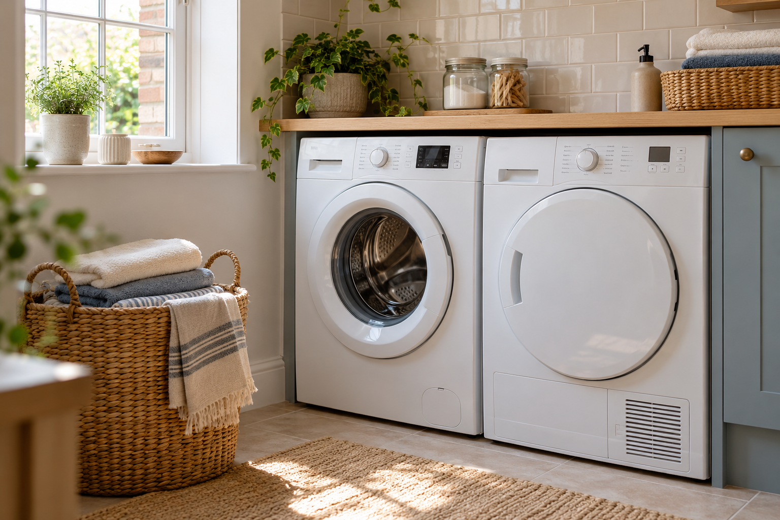 Illustrative laundry room with a washing machine and tumble dryer